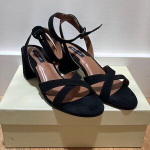Margaux Black Suede Ankle Strap Heels